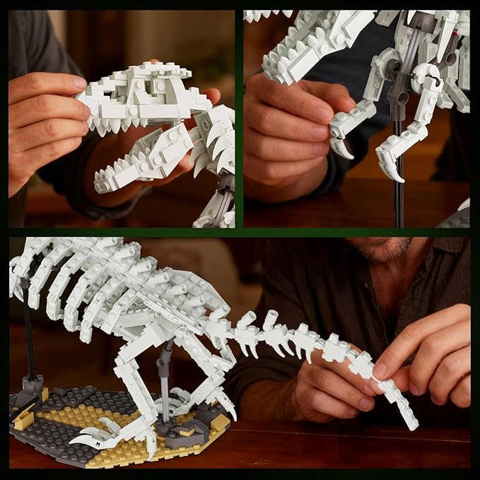 FERURE Dinosaur Fossils Building Set Creative Tyrannosaurus Skeleton Building Toys with Bracket for Boys &amp Girls 14+ Dino Toys Glow in The Dark Office/Home Decoration (435 Pieces)