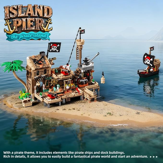 RiceBlock Pirate Town House Building Sets Pirate Wharf Supply Center Building Blocks Toys for Kids 943 Pieces