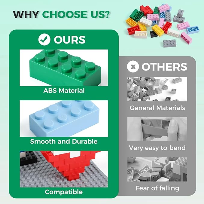 2x4 Bricks 500 Piece Classic Building Bricks and 1 Gray Baseplate 2x4 Bricks Bulk Creative Building Toys Blocks Bulk for Kids Ages 6+ 8 Colors