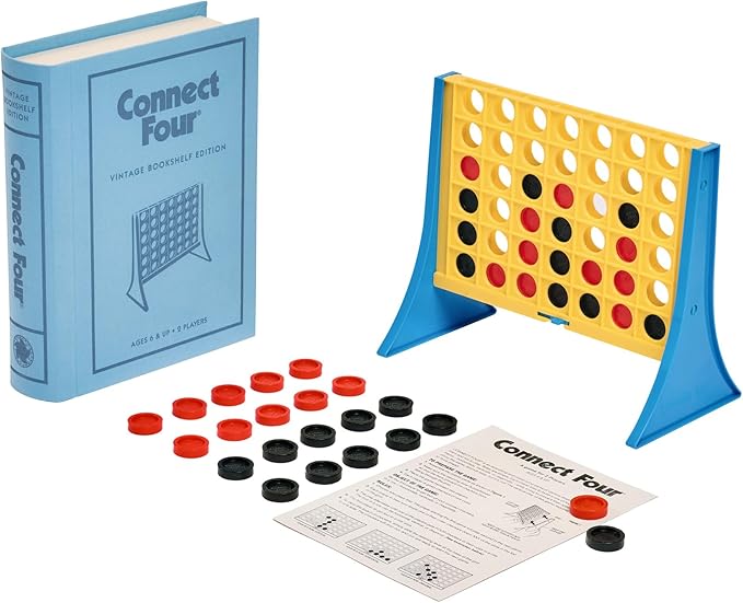 Connect Four Vintage Bookshelf Edition - 4 in a Row Game by WS Game Company Fabric-Wrapped Book Box Display Classic Strategy Tabletop Games for 2 Players Ages 6+