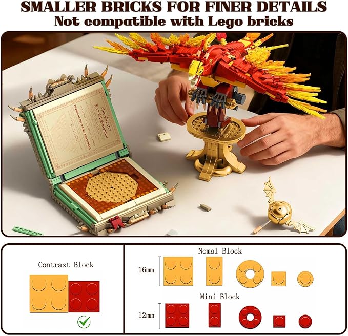 1252PCS Moc Fire Phoenix with Book Building Block Set for Adults NO Compatible with Lego Magic Phoenix STEM Bird Toy Collection Model Gift for Kids Boys and Girls