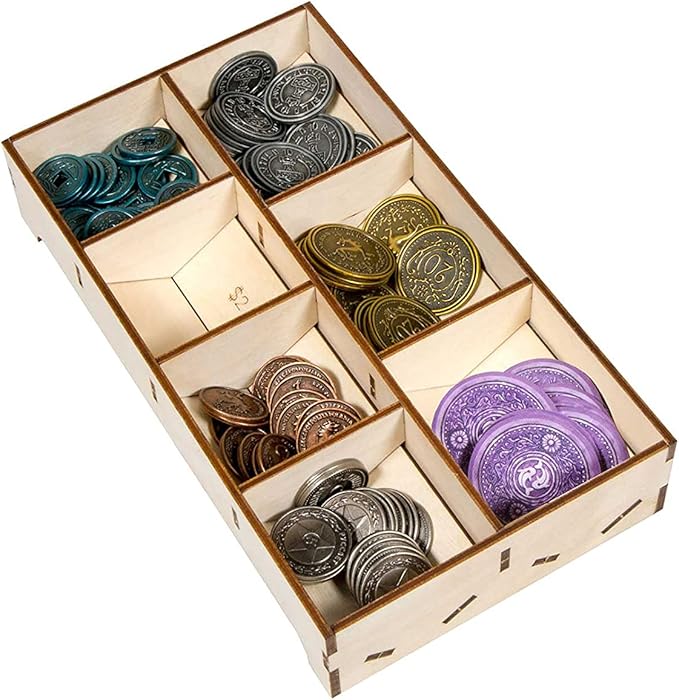 The Broken Token Game Organizer Compatible with Scythe - Wooden Game Organizing Box with Multiple Trays