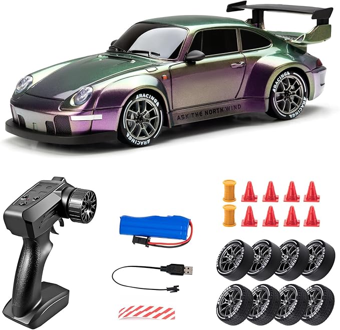 High Speed 1:24 4WD RC Drift Car with Proportional 2.4G Remote Control Dual Tire Configuration and LED Light Racing Vehicle Model for Adults Enthusiasts– Gradient Color