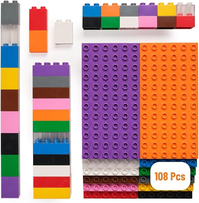 Strictly Briks Big Brick Building Set - Stackable Block Set &amp Base Plates - Vibrant Rainbow Block Variety - Compatible with Lego for Expanded Play - 96 Pieces Rainbow