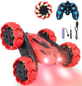RC Stunt Car 360° Flips &amp Double-Sided Remote Control Truck with LED Lights 2.4GHz High Speed All Terrain Off-Road Toy Car Gift for Boys Girls Kids Ages 6-12 (Red)