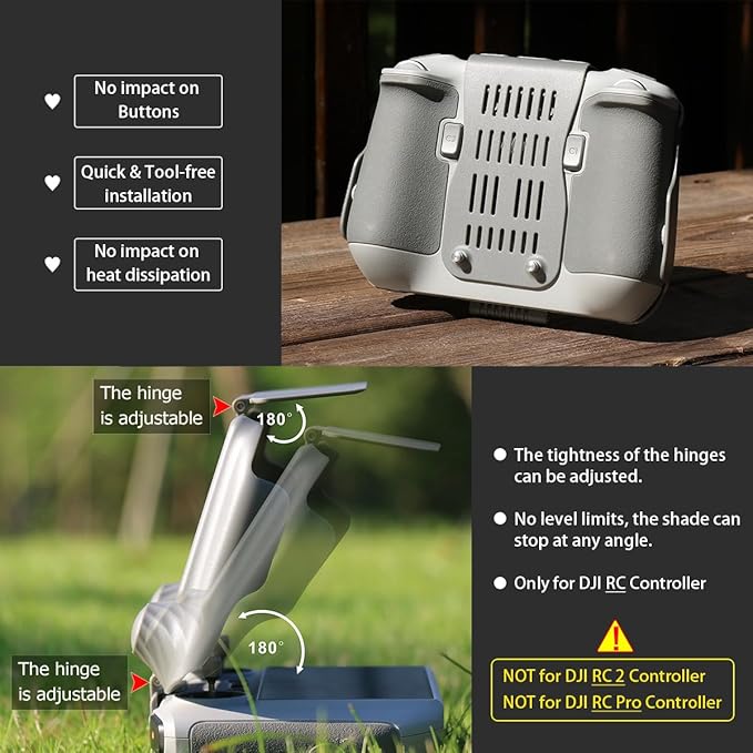 Sun Hood Kit for DJI Mini 3/3 Pro RC Controller Accessories - Anti-Glare Sun Shade Cover Screen Protector and Neck Lanyard