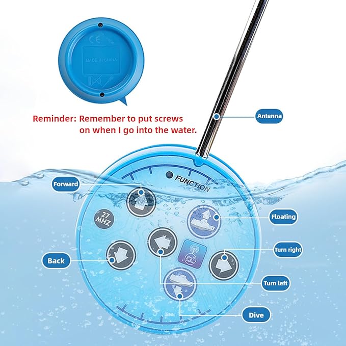 Mini RC Submarine Waterproof Remote Control Boat Underwater Diving Fish Tank Toy for Kids Birthday Gift（Yellow）
