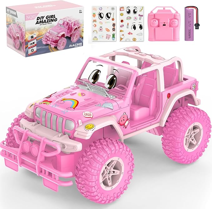 NQD Remote Control Car Rechargeable RC Racing Cars with Stickers 1:16 Scale 80 Min Play 2.4Ghz Off Road Trucks All Terrain Toys Gifts for 3-Year-Old Girls