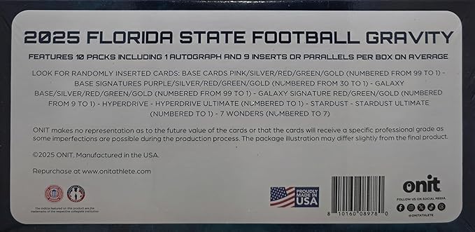 2025 Onit Gravity College Football Card Hobby Box (Florida State Seminoles)