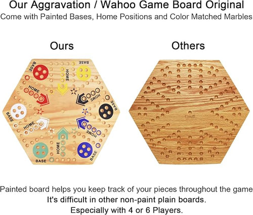 20 Wooden Wahoo Board Game Double-Sided for 4 or 6 Players Fast Track Board Game Original Marble Game Set with 36 Marbles 8 Dice for Family Night Parties and Adult Gifting