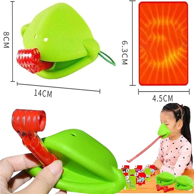 Tongue Shooting Game Frogtongue Game Frog Mask with Blow Tongue Multiplayer Party with Blow Tongue Mask and Blowing Air Insect Cardboard Included