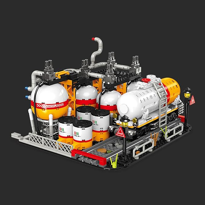 City Gas Station Building JJ9223 Set 743pcs Modular Chemical Plant Bricks Kit with Storage Tank &amp Lab Compatible with Lego City MOC Display Model for Adults &amp Kids Age 6+