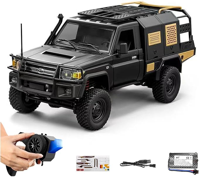 YIKESHU Remote Control Car 1/12 Scale 4WD Off-Road Rc Cars with LED Lights 2-Speed 2.4GHz Proportional Control All Terrain RTR Hobby Toy for Adults (Black)