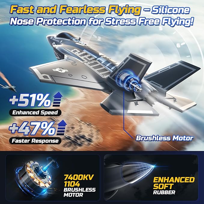 DEERC F35 4 Channel Brushless RC Plane for Adults Remote Control Airplane EDF Fighter Jet2.4GHz 6-axis Gyro Stabilizer EPP RTF Hobby Glider Aircraft Plane Easy to Fly for Advance Player