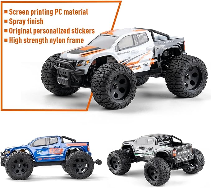 FMS FMT24 1/24 Chevrolet Colorado Brushed RC Truck RTR Basher RC Cars 4X4 Off-Road Hobby Grade Waterproof 2-Speed Switch RC Crawler with 370 Motor for Adults (Black)