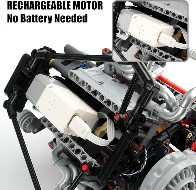 V8 Engine Model Kit That Work - 8-Cylinder Visible Engine Building Blocks Set with Motor LED Light &amp APP Control - Build Your Own Engineering Kit STEM Project for Adults &amp Kids (660 PCS)