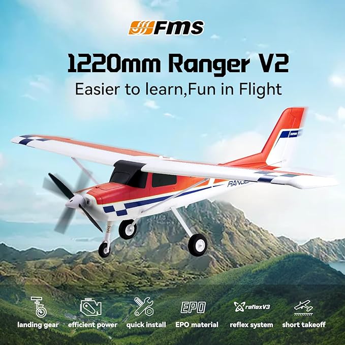 Fms Rc Planes for Adults Beginners 1220mm Ranger Remote Control Airplane with Reflex Red Hobby Rc Airplanes PNP (No Transmitter BatteryCharger)