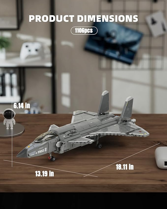 J-20 Fighter Jet Building Block Set for Adult Military Air Force Aircraft Building as Gift Giving (1106 Pieces)
