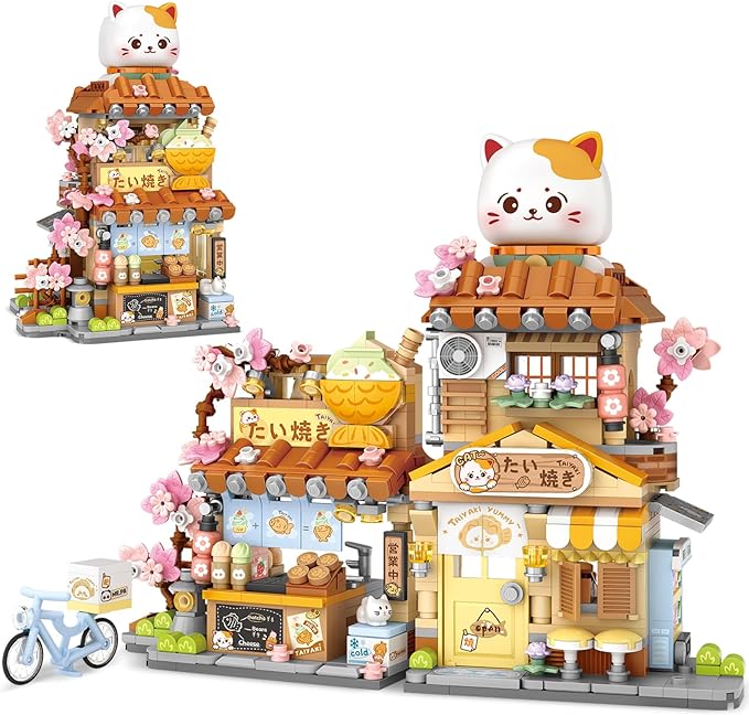 Japanese Street View Taiyaki Shop Mini Building Blocks for Girls 6-12 MOC Creative Building Toys Cute Panda Building Set Simulation Architecture Construction Toy Gift Idea for Kids Adults (923 PCS)