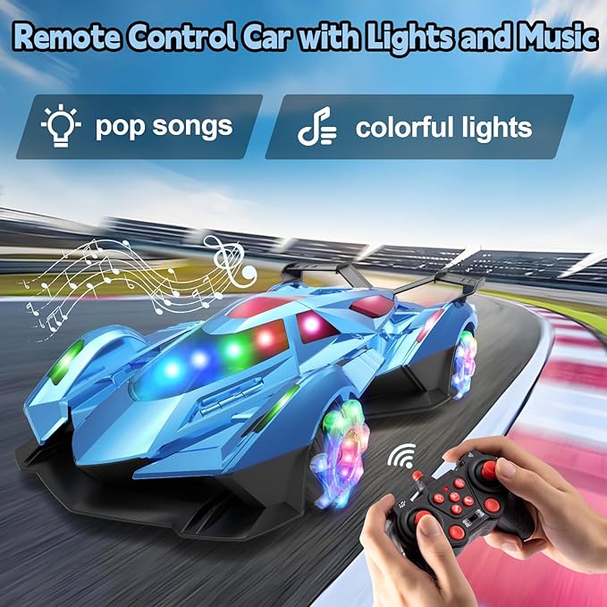 SASBSC Lamb Remote Control Car for Boys 4-7 8-12 Drift Rc Cars with 360° Rotation Spray Music &amp Lights 1:12 Rechargeable Rc Car Toys 10-12km/h Sport Race Toy Cars Gifts for Kids (Blue)
