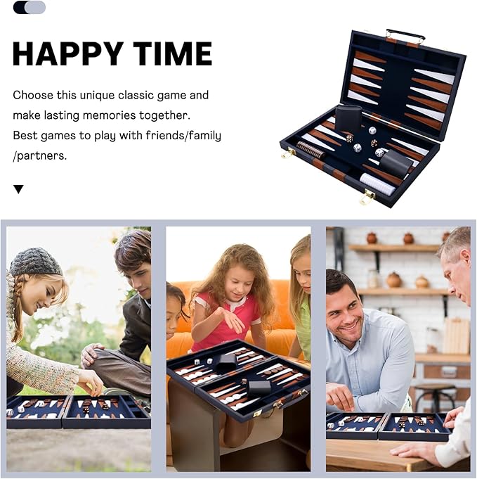 Backgammon Set - Classic Board Game with Premium Leather Case - Portable Travel Strategy Backgammon Game Set for Adults Kids - Suitable as (11inch Navy)