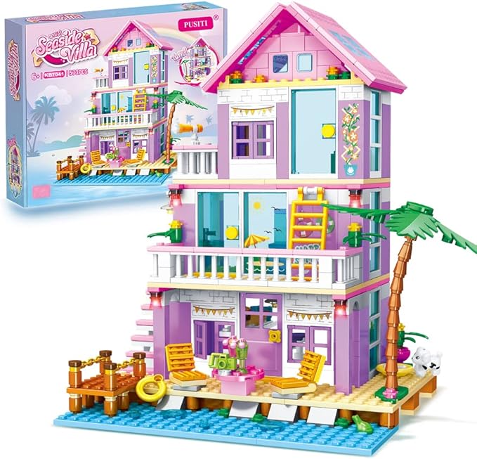 Seaside Villa Building Set 573 Pieces Toys for Girls Building Blocks House Beach Villa Construction Bricks Holiday Cottage Bricks Toys for Girls Age 6+