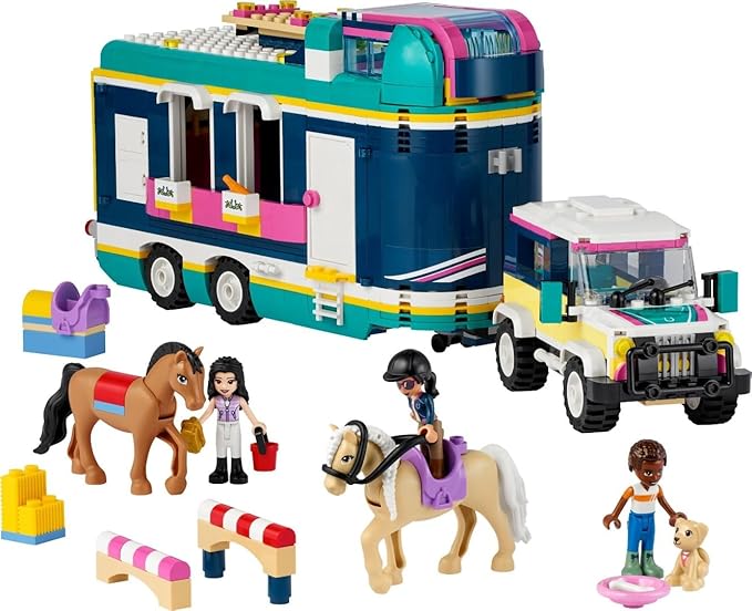 LEGO Friends Horse Show Trailer 41722 Horse Toy for 8 Plus Year Old Girls and Boys with 2 Horses SUV Car and Riding Accessories Animal Playset Gift idea