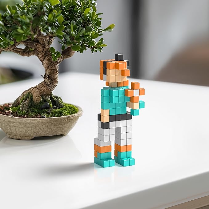 PIXIO Manga - Tiny Magnetic Blocks Building Toy in The Pixel Art Style with Free App - 5/16 Plastic Cubes with 6 Magnets Inside - Open Ended Toy - Creativity kit for Ages 6+