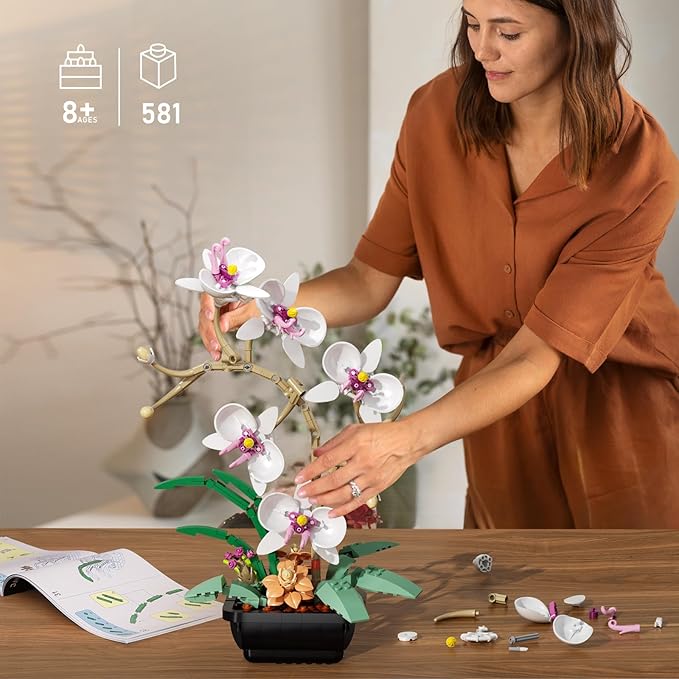 Orchid Flowers Bouquet Building Set Botanical Collection Artificial Plant for Home Décor Ideal Gifts for Christmas Mother's Day Anniversary Birthday