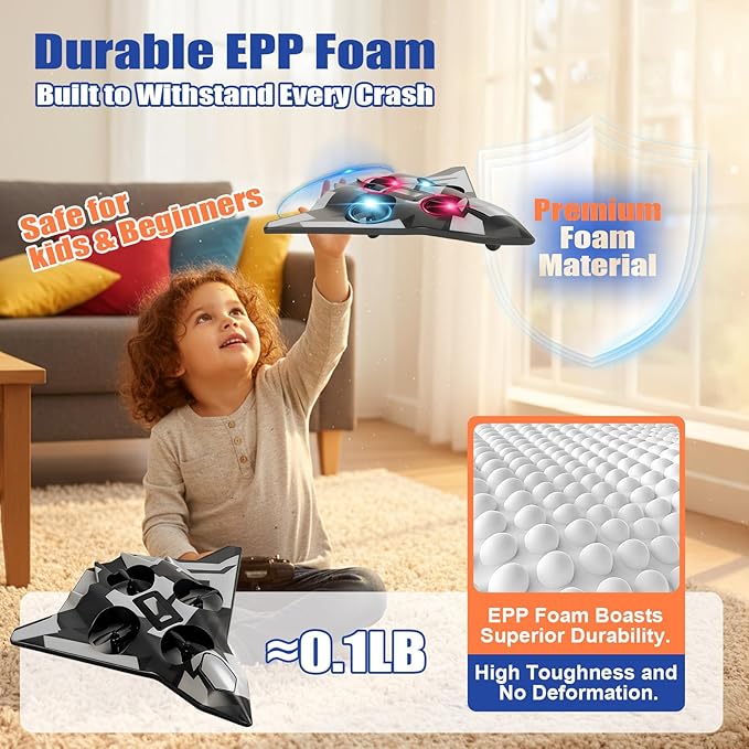 Foam Remote Control Airplanes for Kids &amp Adults | Easy Control Great for Beginner and Teenagers with Stable Hovering 360° Flips Circle Fly LED Light 2.4Ghz Christmas &amp Birthday Gifts