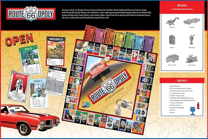 MasterPieces Opoly Board Games - Route 66 Opoly - Officially Licensed Board Games for Adults Kids &amp Family