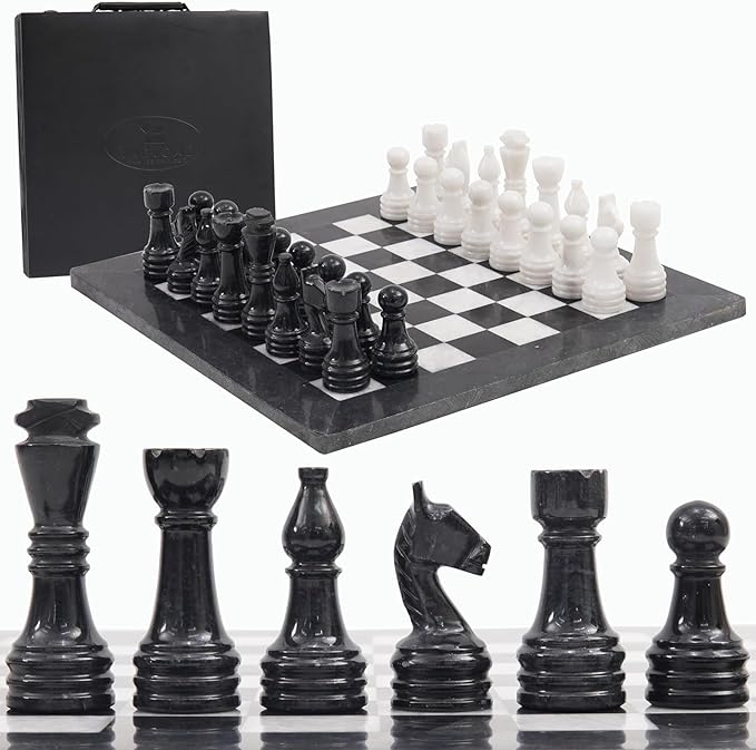 Radicaln Marble Chess Set 15 Inches Black &amp White with Storage Box Handmade Classic Board Games for Adults Luxury Marble Chess Board &amp Chess Pieces for Gifts