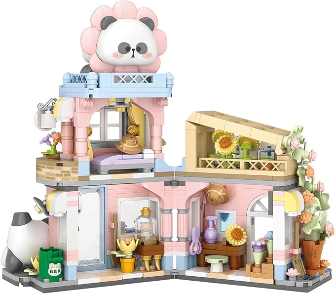 Mini City Shop Street View Building Blocks Model SetSimulation Panda Architecture Collection Particle Construction Building Bricks ToyHome Decor (Flower Shop)