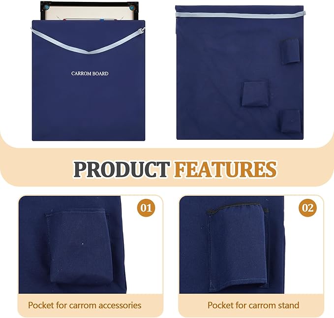 37.5 x 37.5 Carrom Board Cover Storage Carry Bag Canvas Padded Nylon Adjustable Strap and Two Accessory Pockets for Protecting Transport Board Stands Carrom Kits for Christmas