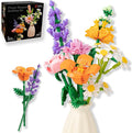 Flower Bouquet Building Blocks Set - Artificial Flowers with Roses for Home Decor Unique Gift for Her or Him for Mother's Day Birthday Gift DIY Mini Micro Bricks Kits with Vase