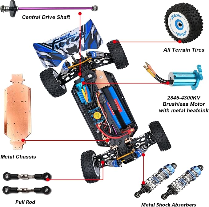 CKYSCHN WLtoys 124017(V2) Fast RC Car 1/12 Brushless RC Cars 75km/h 4x4 Hobby RC Buggy Cars with Independent ESC for Adults Fast Remote Control Truck Car with 2 Battery