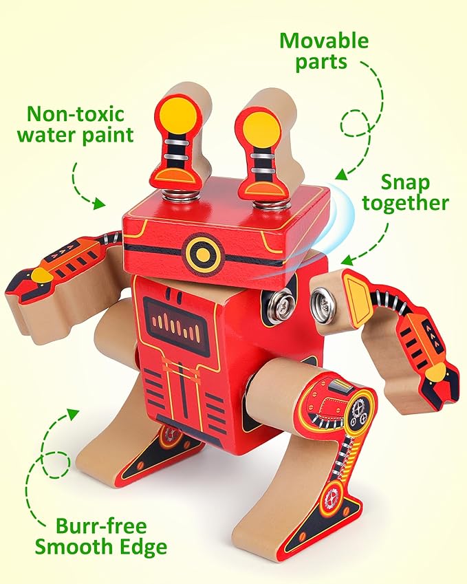 Coogam Fine Motor Building Robot Blocks for 3 4 5 Years Old Kids Wooden Snap Together Builders STEM Take Apart Robot Playset Educational Learning Toy Gift for Boys Girls