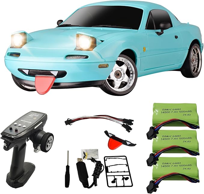 Skymaker 1/18 RC Drift Car with 3 Batteries Mazda MX-5 Miata 2.4GHz LDRC 1804 RWD Drifting Adults with ESP Gyro Pop-up Light (Blue)