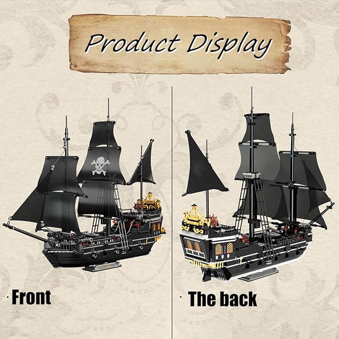 Black Pearl Pirate Ship Mini Building Blocks Set（1424PCS） Building Set Model Toys Gifts for Kid and AdultInteresting Gifts for MOC Pirate Ship Enthusiasts
