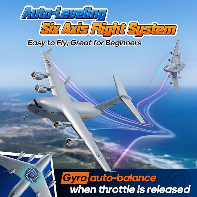 RC Airplane RC Plane Ready to Fly 2CH C-17 Remote Control Airplane with 6-axis Gyro Stabilizer Globemaster III Military Transport Aircraft for Beginners Boys Kids Adults
