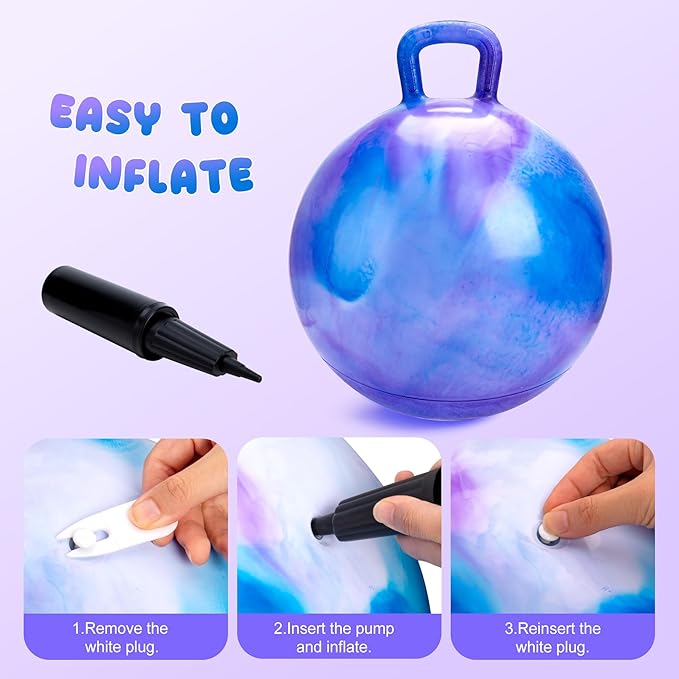 PlayZap Glow in The Dark Hopper Ball for Kids 6-12 Night Light Bouncy Ball with Handle 20 Inch Inflatable Hippity Hop Jumping Hopping Toys Girls Boys Gifts for Indoor Outdoor