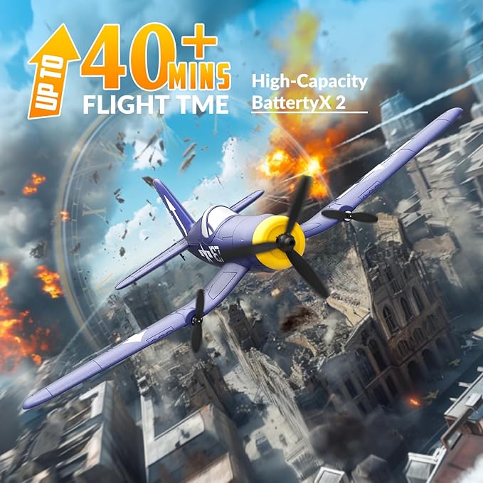 volantexrc RC Plane 3 Channel Remote Control Airplane Fighter Toys 2.4GHz 6-axis Gyro Stabilizer RTF Glider Aircraft Plane Easy to Fly for Adults Beginners (F4U Corsair)