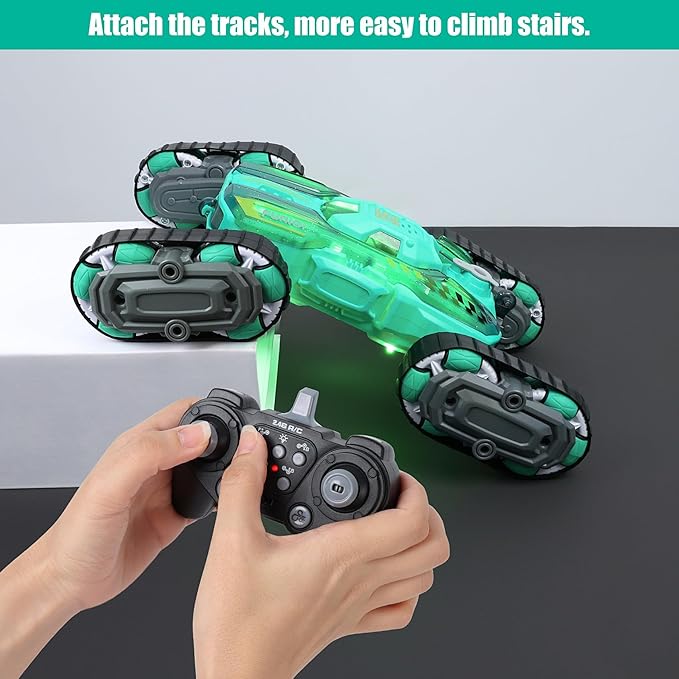 Cool 8WD RC Stunt Car for Kids Ages 6 7 8-12 13 14 Year Old - Remote &amp Gesture Hand-Controlled Toy with Lights &amp Music Rotating Drift Car for Boys 2.4Ghz