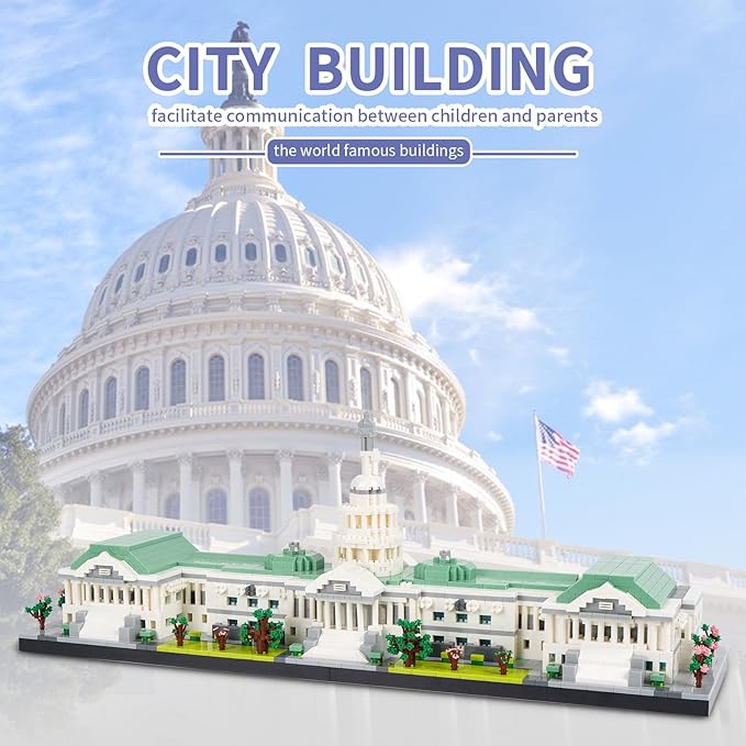 Geniteen Micro Building Blocks Architecture United States Capitol Building Kit 3630 PCS Famous Landmark Model Building Toy Set Gift for Adults and Kids