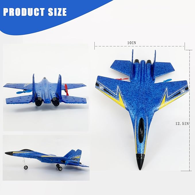 Remote Control Airplane for Kids 2 Channels Foam RC Planes Jet Wireless ToyHobby RC Glider Aircraft for Beginners Teen Boys Girls Adult Blue