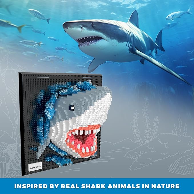 Loyratche Shark Animal 3D Wall Art Micro Mini Building Blocks Set Unique Home Wall Decor or Table Display Ideal Birthday Toy for Adults