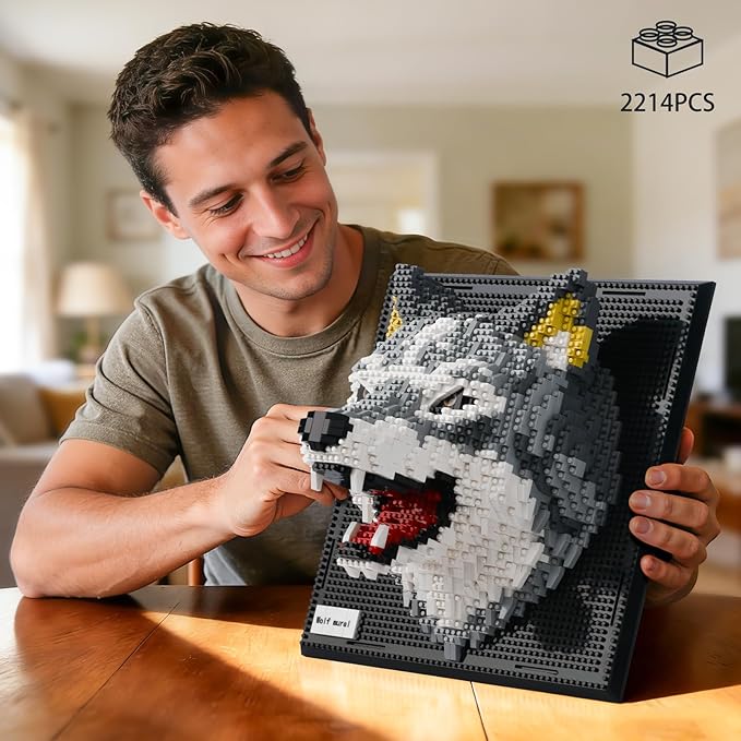 BNG Animal Wall Art Wolf Building Blocks SetsA Wall Decor Set for Adults Who Love Creative Hobbies Gift Toy for Adults (2214 PCS)