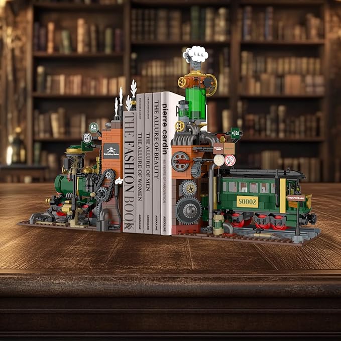 NUTCRACKER Retro Steam Train Building Set 2 in 1 Medieval Train Station Building Model Train Book Ends Bookshelf DIY Toy Building Set Easter Birthday Gift for Adults Boys Girls (1379 Pieces)