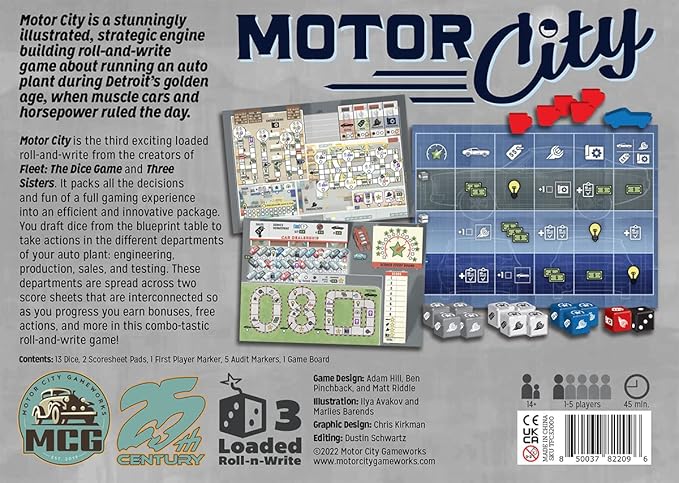 Motor City A Strategic Roll and Write Board Game About Building Autos in Detroit - 25th Century Games