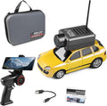 Mini RC Drift Car 1:64 Scale Mini RC Car with Camera and Radio Transmitter 2.4GHz Transmitter and APP Controlled Toy Vehicle with HD Magnetic Camera LED Lights Fun Toy for (Yellow)
